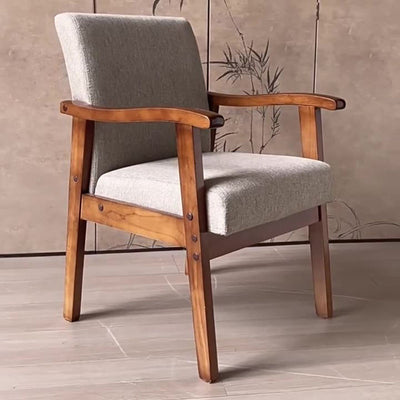Modern Minimalist Square Cotton-Linen Rubberwood Solid Wood Backrest Dining Chair For Dining Room