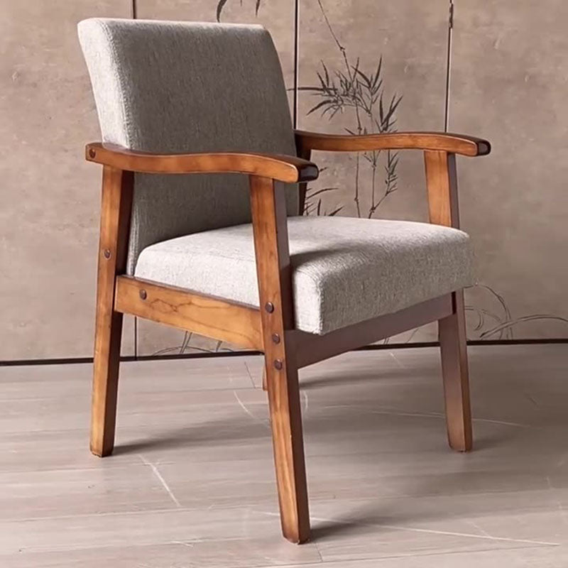 Modern Minimalist Square Cotton-Linen Rubberwood Solid Wood Backrest Dining Chair For Dining Room