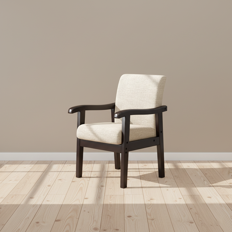 Modern Minimalist Square Cotton-Linen Rubberwood Solid Wood Backrest Dining Chair For Dining Room