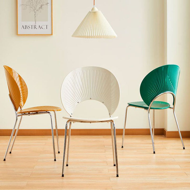 Contemporary Creative Round Acrylic Electroplated Metal Shell-Shaped Backrest Dining Chair For Dining Room