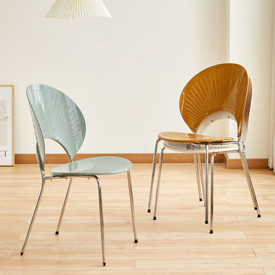 Contemporary Creative Round Acrylic Electroplated Metal Shell-Shaped Backrest Dining Chair For Dining Room