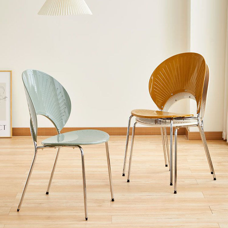 Contemporary Creative Round Acrylic Electroplated Metal Shell-Shaped Backrest Dining Chair For Dining Room