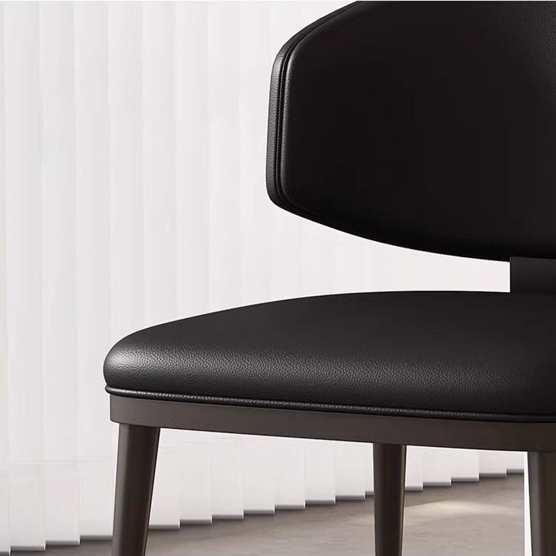 Contemporary Scandinavian Square Microfiber Leather Plywood Carbon Steel Backrest Dining Chair For Dining Room