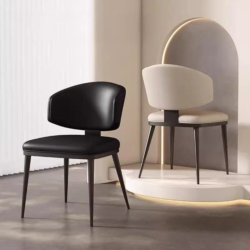 Contemporary Scandinavian Square Microfiber Leather Plywood Carbon Steel Backrest Dining Chair For Dining Room