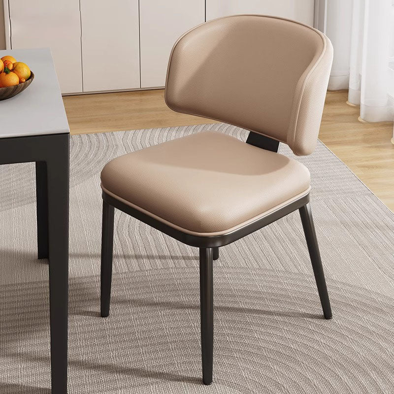 Contemporary Scandinavian Square Microfiber Leather Plywood Carbon Steel Backrest Dining Chair For Dining Room