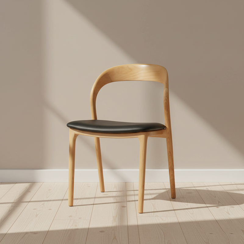 Contemporary Scandinavian Square Rubberwood Solid Wood PU Leather Backrest Dining Chair For Dining Room