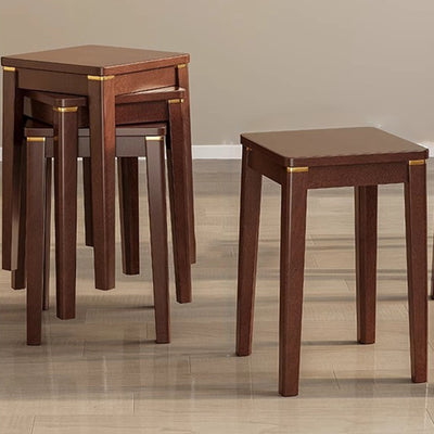 Traditional Chinese Square Rubberwood Solid Wood Stackable Stool For Dining Room