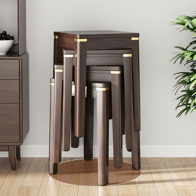 Traditional Chinese Square Rubberwood Solid Wood Stackable Stool For Dining Room