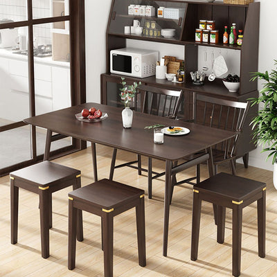 Traditional Chinese Square Rubberwood Solid Wood Stackable Stool For Dining Room