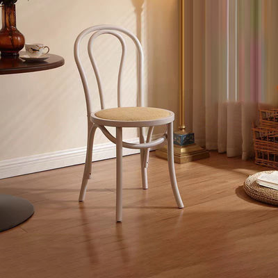 Contemporary Scandinavian Round Rubberwood Solid Wood Multi-layer Solid Wood Panel Indonesian Rattan Backrest Dining Chair For Dining Room