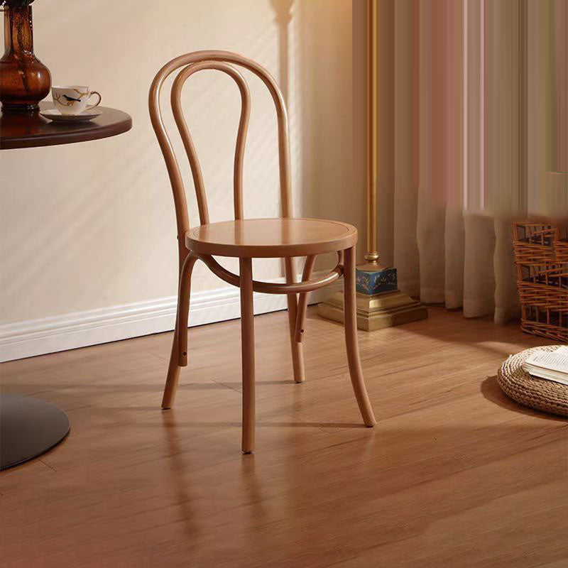 Contemporary Scandinavian Round Rubberwood Solid Wood Multi-layer Solid Wood Panel Indonesian Rattan Backrest Dining Chair For Dining Room