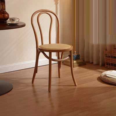 Contemporary Scandinavian Round Rubberwood Solid Wood Multi-layer Solid Wood Panel Indonesian Rattan Backrest Dining Chair For Dining Room