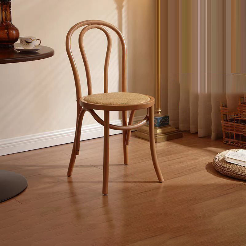 Contemporary Scandinavian Round Rubberwood Solid Wood Multi-layer Solid Wood Panel Indonesian Rattan Backrest Dining Chair For Dining Room