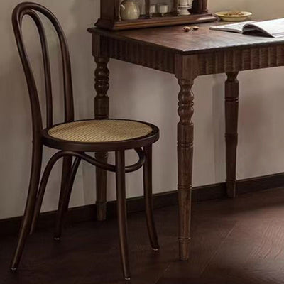 Contemporary Scandinavian Round Rubberwood Solid Wood Multi-layer Solid Wood Panel Indonesian Rattan Backrest Dining Chair For Dining Room