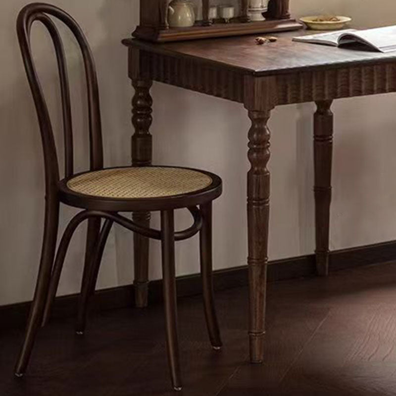 Contemporary Scandinavian Round Rubberwood Solid Wood Multi-layer Solid Wood Panel Indonesian Rattan Backrest Dining Chair For Dining Room