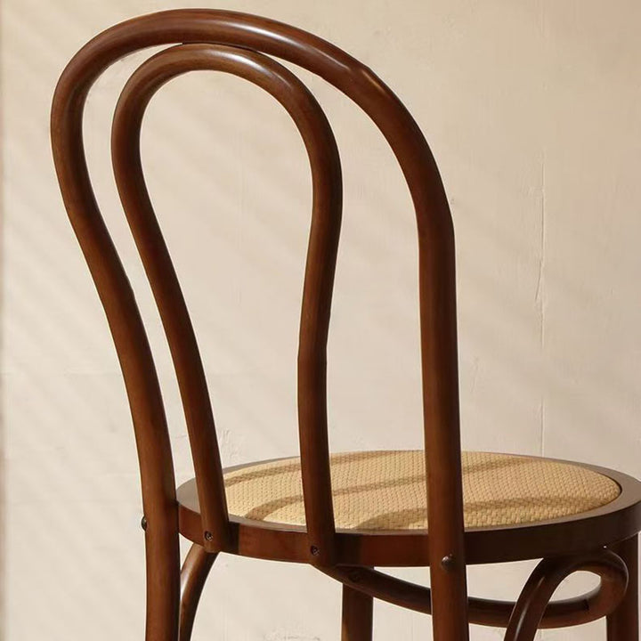 Contemporary Scandinavian Round Rubberwood Plywood Indonesian Rattan Backrest Dining Chair For Dining Room