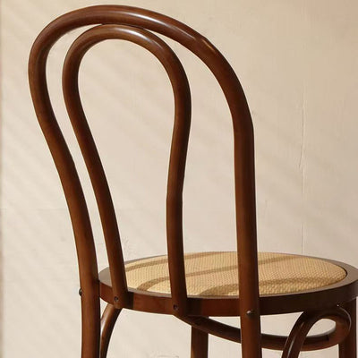 Contemporary Scandinavian Round Rubberwood Solid Wood Multi-layer Solid Wood Panel Indonesian Rattan Backrest Dining Chair For Dining Room