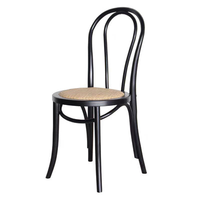 Contemporary Scandinavian Round Rubberwood Solid Wood Multi-layer Solid Wood Panel Indonesian Rattan Backrest Dining Chair For Dining Room