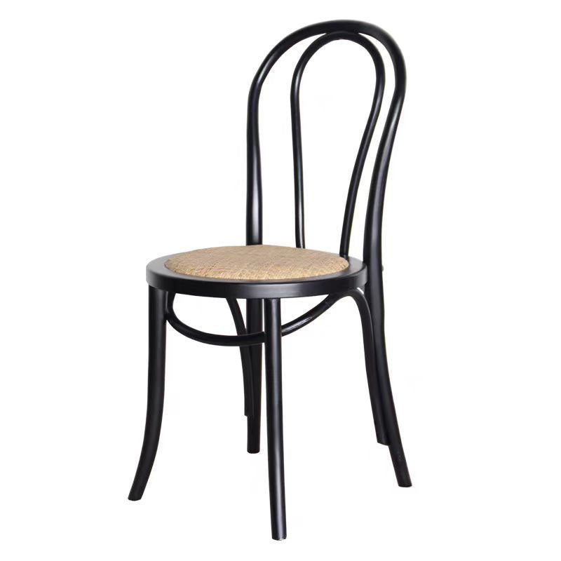 Contemporary Scandinavian Round Rubberwood Solid Wood Multi-layer Solid Wood Panel Indonesian Rattan Backrest Dining Chair For Dining Room
