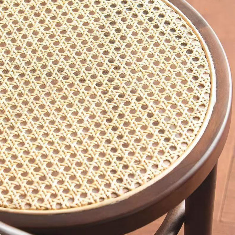 Contemporary Scandinavian Round Rubberwood Solid Wood Multi-layer Solid Wood Panel Indonesian Rattan Backrest Dining Chair For Dining Room