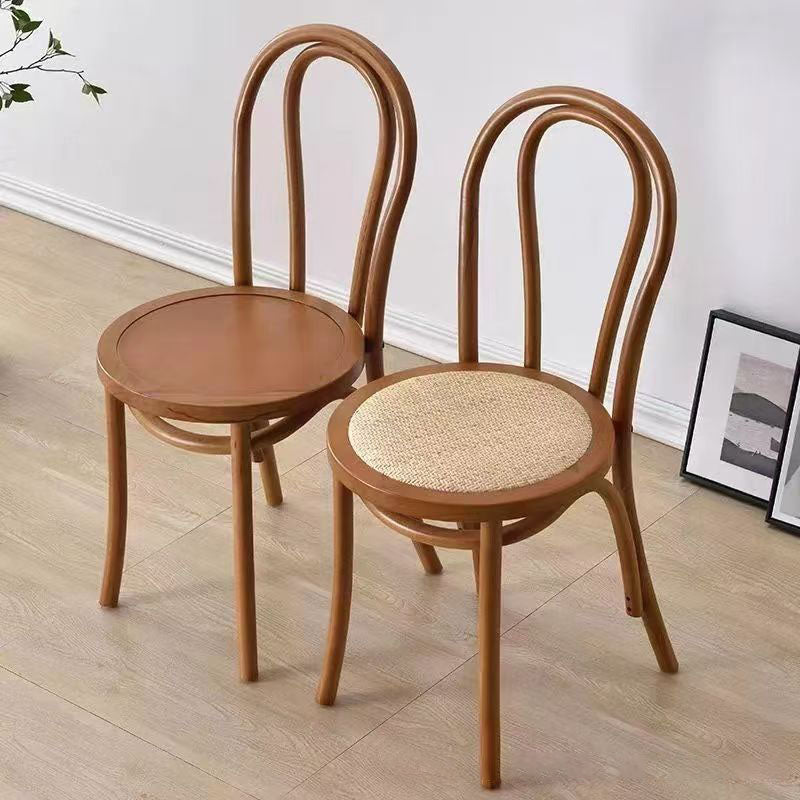 Contemporary Scandinavian Round Rubberwood Solid Wood Multi-layer Solid Wood Panel Indonesian Rattan Backrest Dining Chair For Dining Room