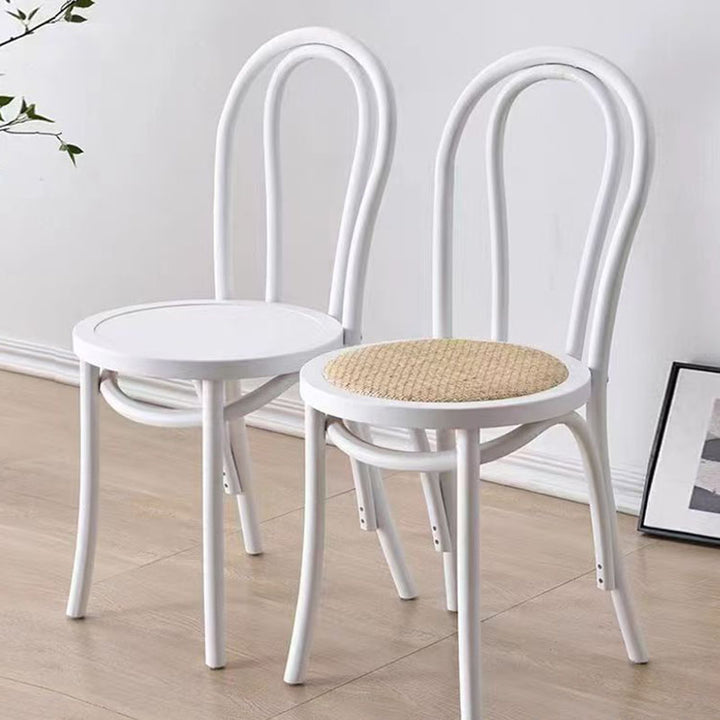Contemporary Scandinavian Round Rubberwood Plywood Indonesian Rattan Backrest Dining Chair For Dining Room