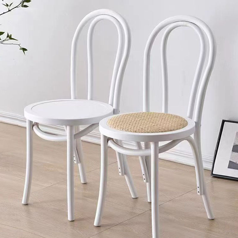 Contemporary Scandinavian Round Rubberwood Solid Wood Multi-layer Solid Wood Panel Indonesian Rattan Backrest Dining Chair For Dining Room