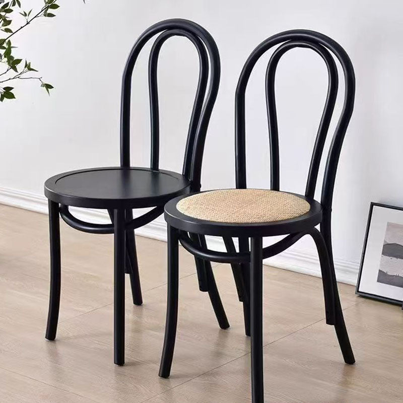 Contemporary Scandinavian Round Rubberwood Solid Wood Multi-layer Solid Wood Panel Indonesian Rattan Backrest Dining Chair For Dining Room