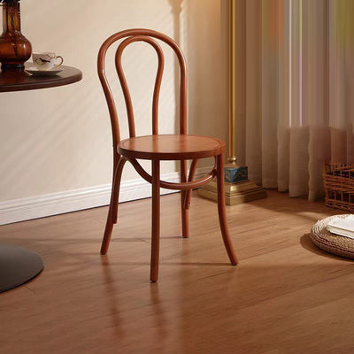 Contemporary Scandinavian Round Rubberwood Solid Wood Multi-layer Solid Wood Panel Indonesian Rattan Backrest Dining Chair For Dining Room