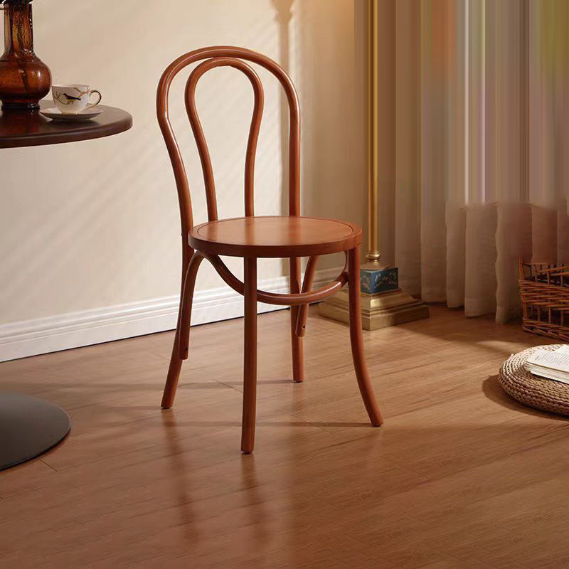 Contemporary Scandinavian Round Rubberwood Solid Wood Multi-layer Solid Wood Panel Indonesian Rattan Backrest Dining Chair For Dining Room
