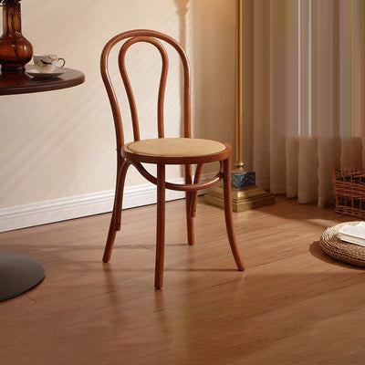 Contemporary Scandinavian Round Rubberwood Solid Wood Multi-layer Solid Wood Panel Indonesian Rattan Backrest Dining Chair For Dining Room