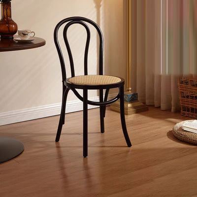 Contemporary Scandinavian Round Rubberwood Solid Wood Multi-layer Solid Wood Panel Indonesian Rattan Backrest Dining Chair For Dining Room