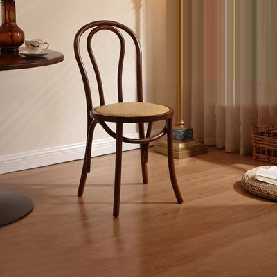 Contemporary Scandinavian Round Rubberwood Solid Wood Multi-layer Solid Wood Panel Indonesian Rattan Backrest Dining Chair For Dining Room