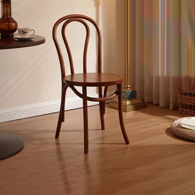 Contemporary Scandinavian Round Rubberwood Solid Wood Multi-layer Solid Wood Panel Indonesian Rattan Backrest Dining Chair For Dining Room