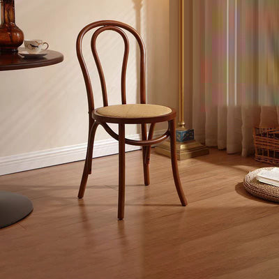 Contemporary Scandinavian Round Rubberwood Solid Wood Multi-layer Solid Wood Panel Indonesian Rattan Backrest Dining Chair For Dining Room