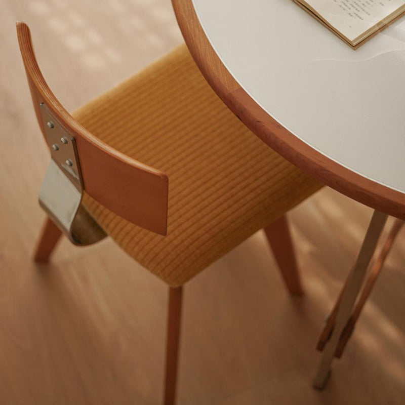 Modern Mid-Century Square Rubberwood Solid Wood Corduroy Backrest Dining Chair For Dining Room