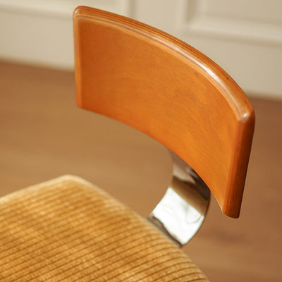 Modern Mid-Century Square Rubberwood Solid Wood Corduroy Backrest Dining Chair For Dining Room