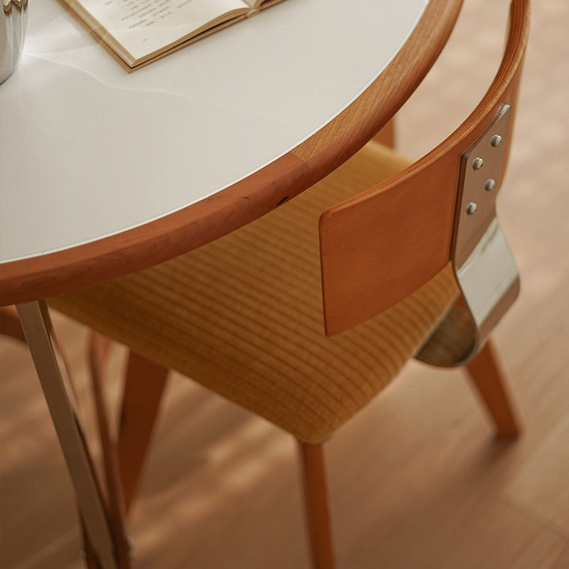 Modern Mid-Century Square Rubberwood Solid Wood Corduroy Backrest Dining Chair For Dining Room