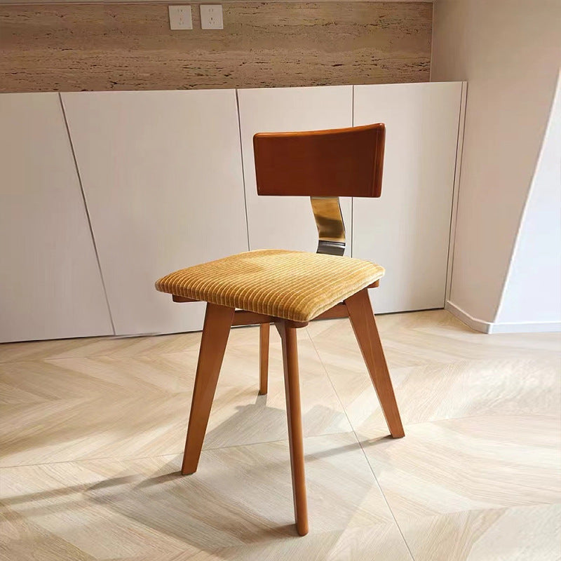 Modern Mid-Century Square Rubberwood Solid Wood Corduroy Backrest Dining Chair For Dining Room