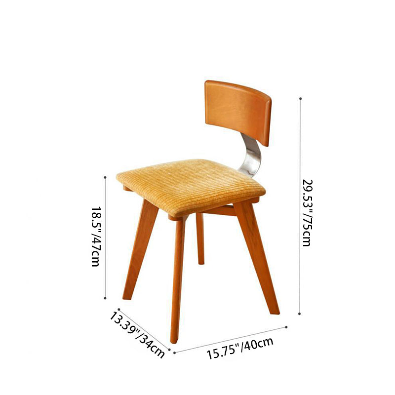 Modern Mid-Century Square Rubberwood Solid Wood Corduroy Backrest Dining Chair For Dining Room
