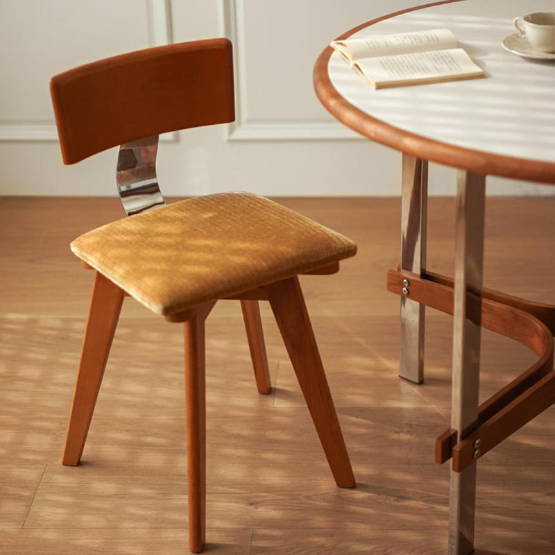 Modern Mid-Century Square Rubberwood Solid Wood Corduroy Backrest Dining Chair For Dining Room
