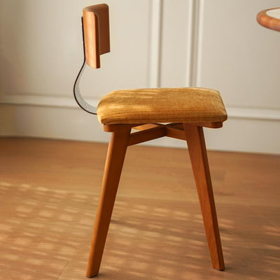 Modern Mid-Century Square Rubberwood Solid Wood Corduroy Backrest Dining Chair For Dining Room