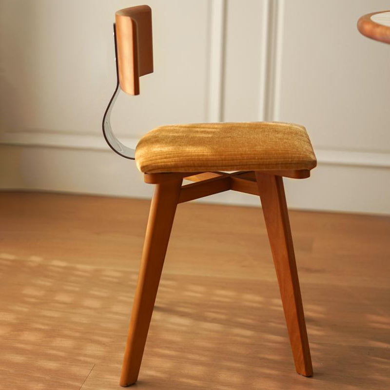 Modern Mid-Century Square Rubberwood Solid Wood Corduroy Backrest Dining Chair For Dining Room