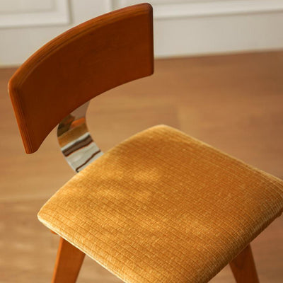 Modern Mid-Century Square Rubberwood Solid Wood Corduroy Backrest Dining Chair For Dining Room