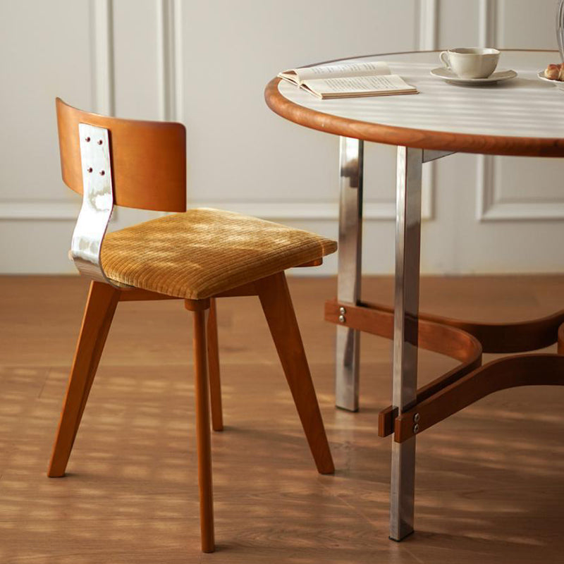 Modern Mid-Century Square Rubberwood Solid Wood Corduroy Backrest Dining Chair For Dining Room