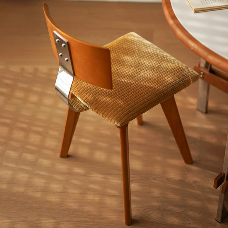 Modern Mid-Century Square Rubberwood Solid Wood Corduroy Backrest Dining Chair For Dining Room
