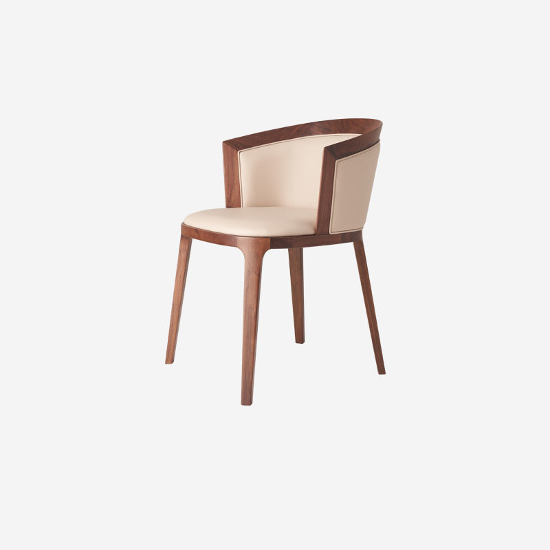 Chaise de salle à manger traditionnelle vintage ronde en chêne massif avec dossier en cuir PU pour salle à manger 