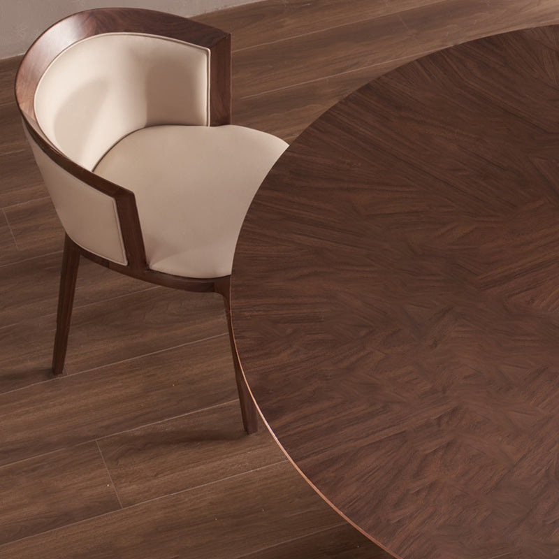 Chaise de salle à manger traditionnelle vintage ronde en chêne massif avec dossier en cuir PU pour salle à manger 