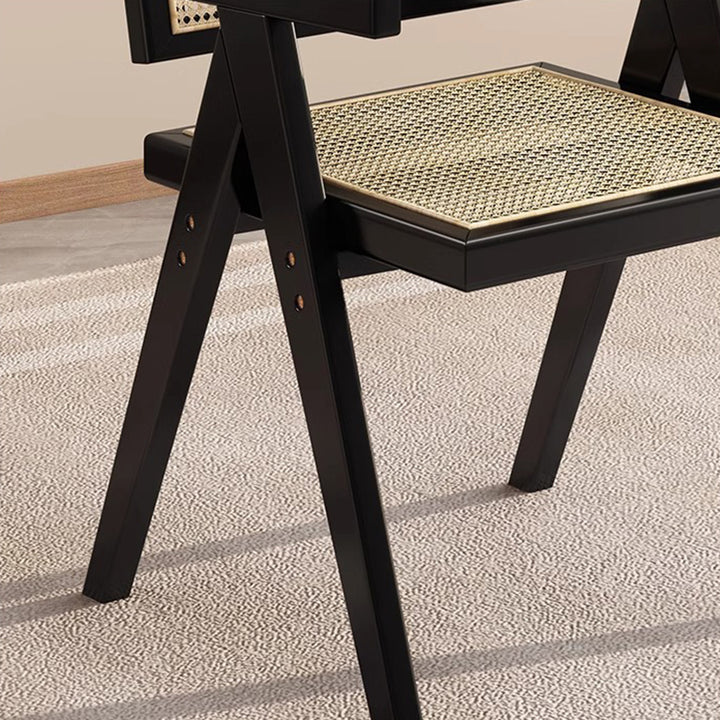 Traditioneller quadratischer Vintage-Esszimmerstuhl aus Teakholz, Sperrholz, Rattan und PU-Leder mit Rückenlehne und Armlehnen für das Esszimmer 