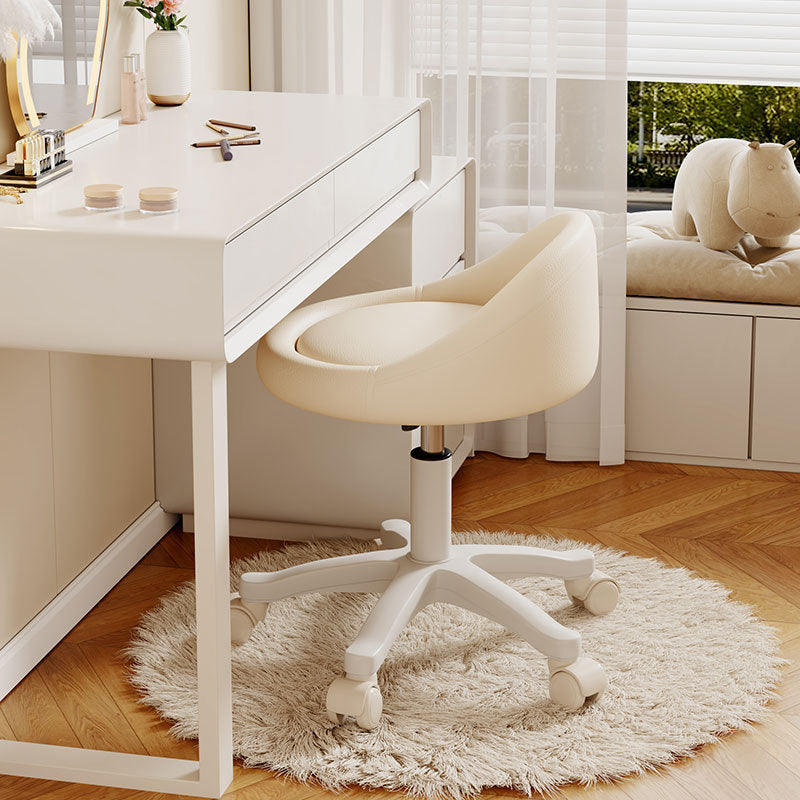 Contemporary Scandinavian Round Microfiber Leather PP Movable Height-Adjustable Vanity Stool For Bedroom